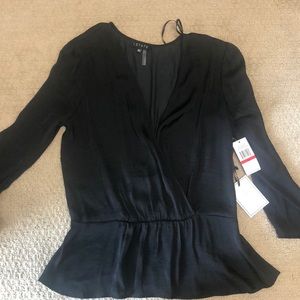 NWT Black satin peplum top